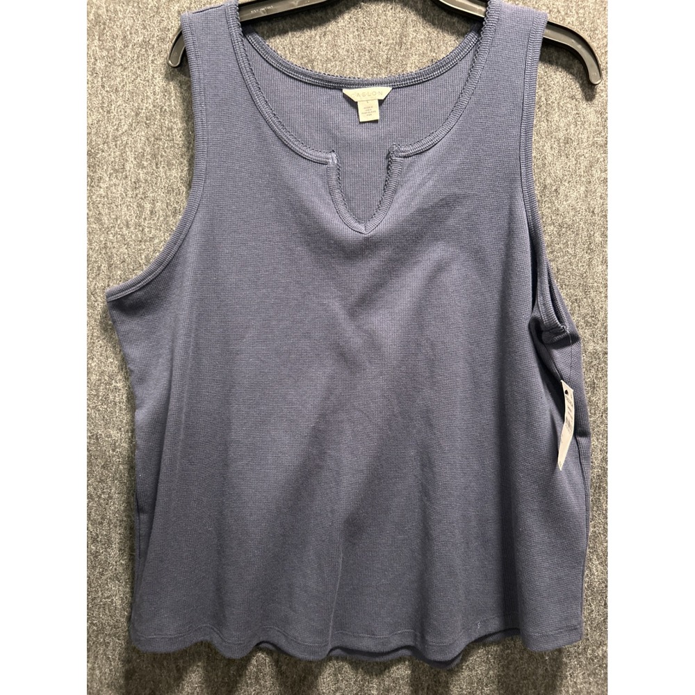 Caslon Waffle Knit Tank Top Women L Navy Blue NEW Notch Neck Thermal Sleeveless